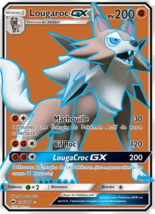 Carte Pokémon Lougaroc GX #136 — Ombres Ardentes