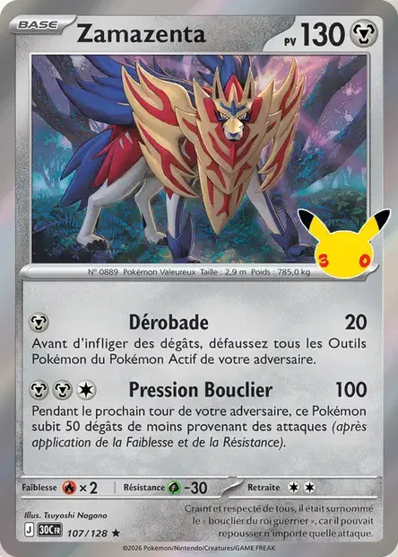 Carte Pokémon Zamazenta #107 — 30ᵉ Anniversaire