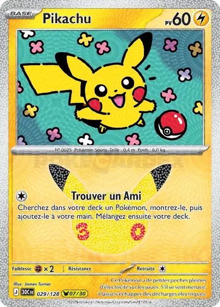 Carte Pokémon Pikachu #029 — 30ᵉ Anniversaire