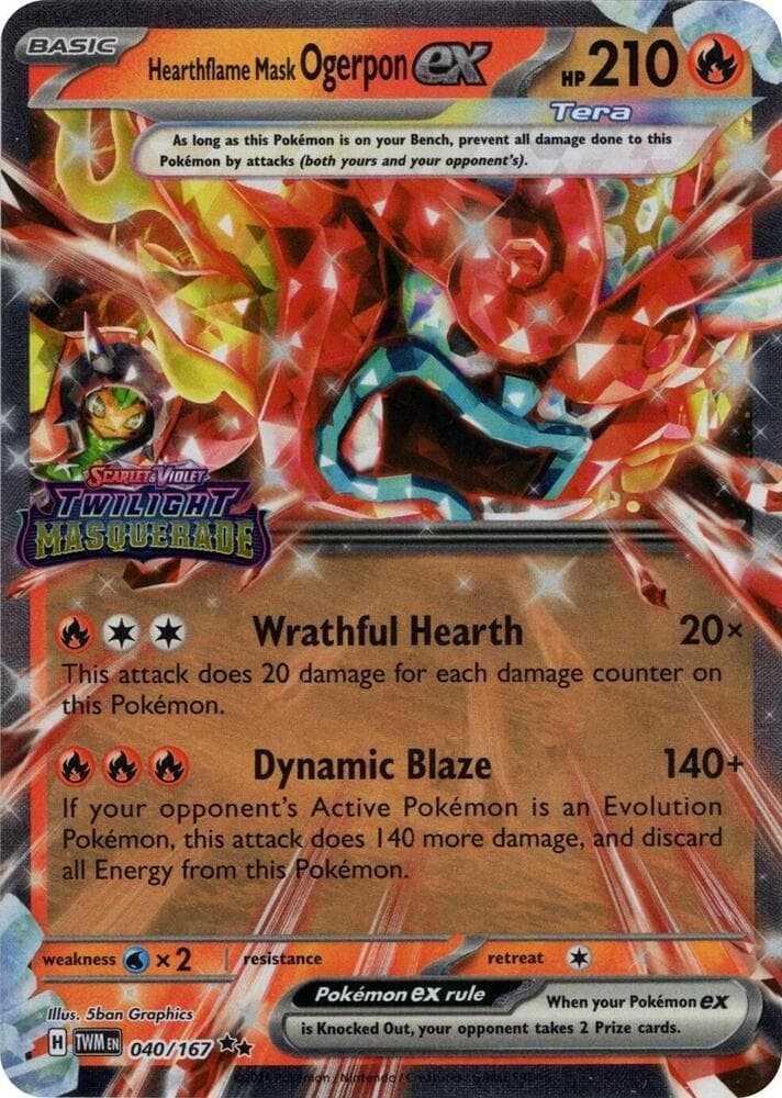Hearthflame Mask Ogerpon ex #040 Stamp V1 — Twilight Masquerade