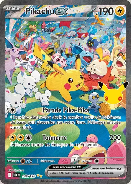 Carte Pokémon Pikachu-ex #149 — 30ᵉ Anniversaire