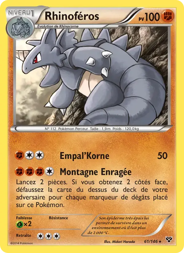 Carte Pokémon Rhinoféros #61 — XY