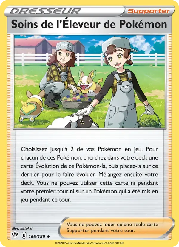 Carte Pokémon Soins de l'Éleveur de Pokémon #166 — Ténèbres Embrasées