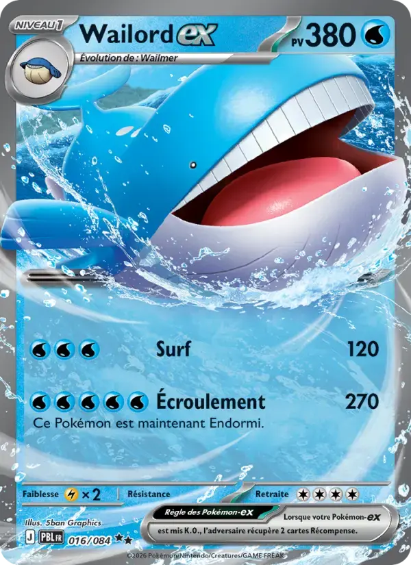 Carte Pokémon Wailord-ex #016 — Nuit Noire