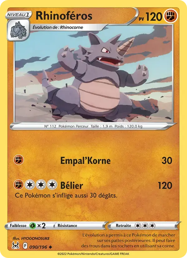 Carte Pokémon Rhinoféros #090 — Origine Perdue