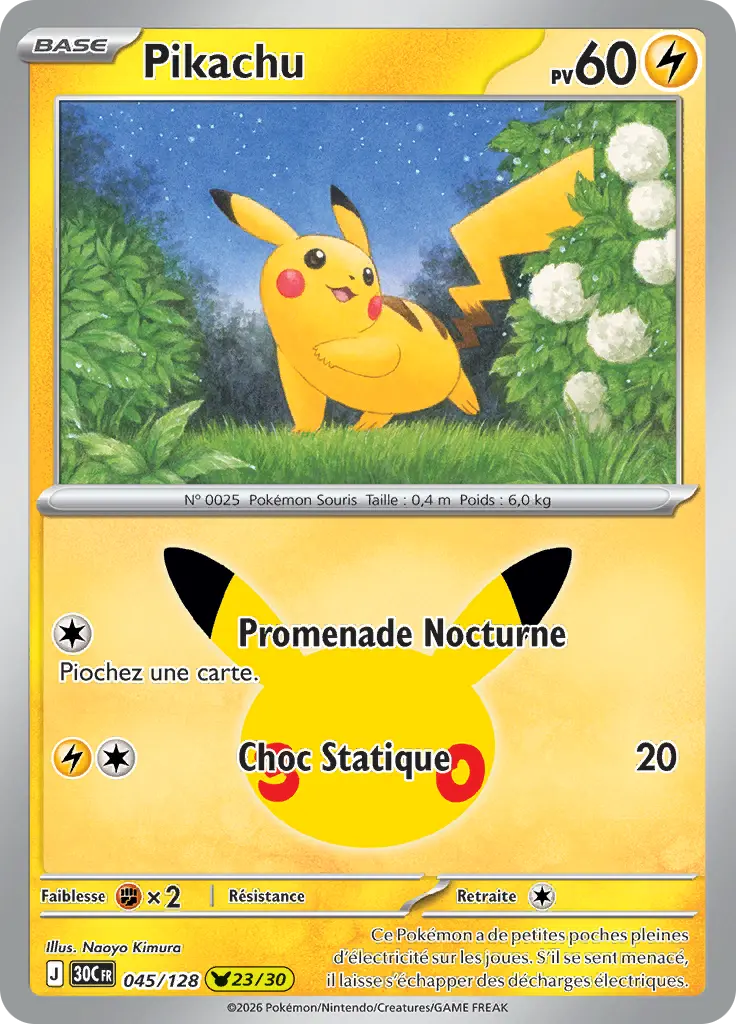 Carte Pokémon Pikachu #045 — 30ᵉ Anniversaire