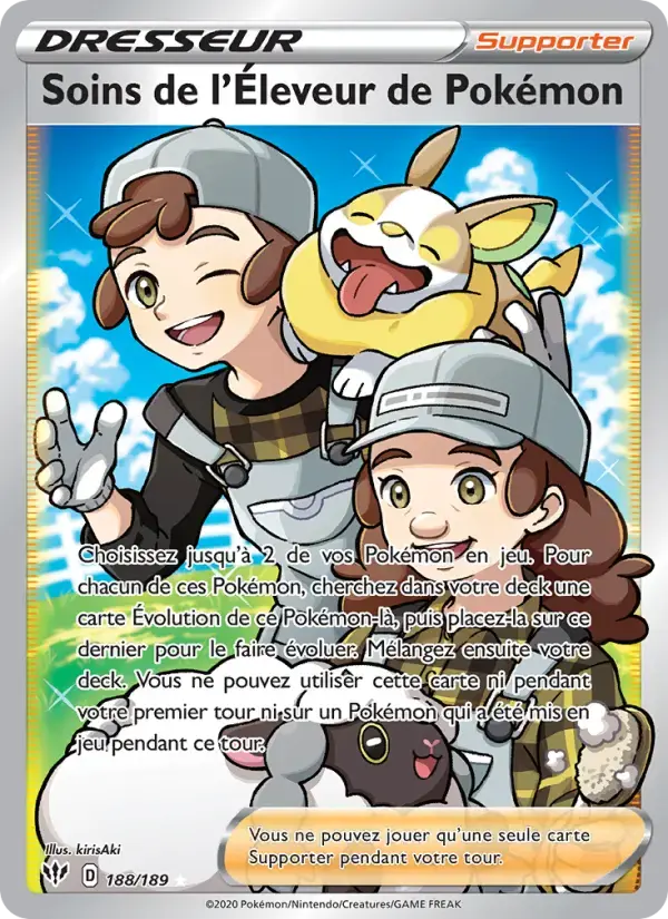 Carte Pokémon Soins de l'Éleveur de Pokémon #188 — Ténèbres Embrasées