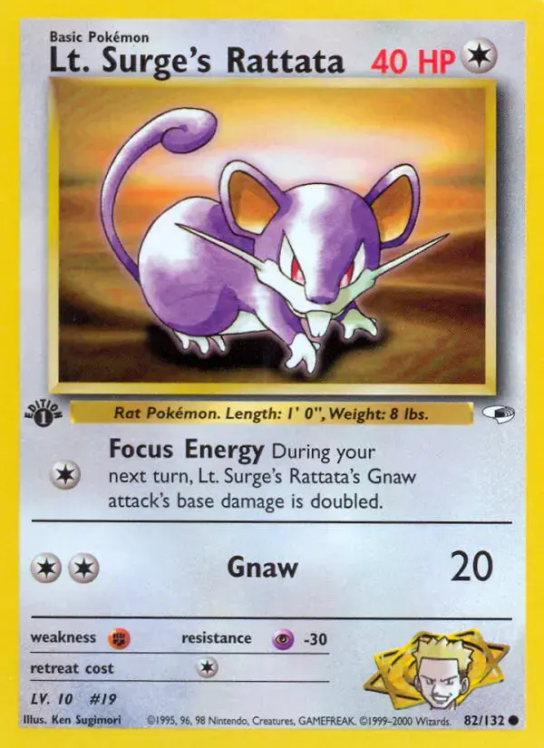 Carte Pokémon Lt. Surge's Rattata #82 — Gym Heroes