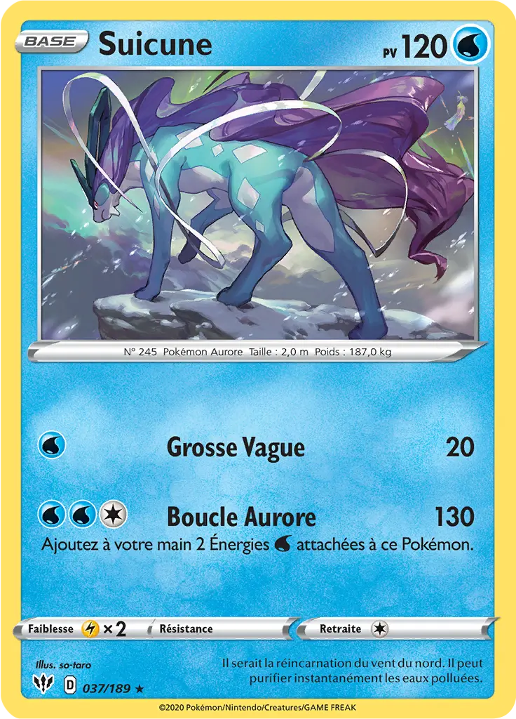 Carte Pokémon Suicune #037 Non Holo — Ténèbres Embrasées