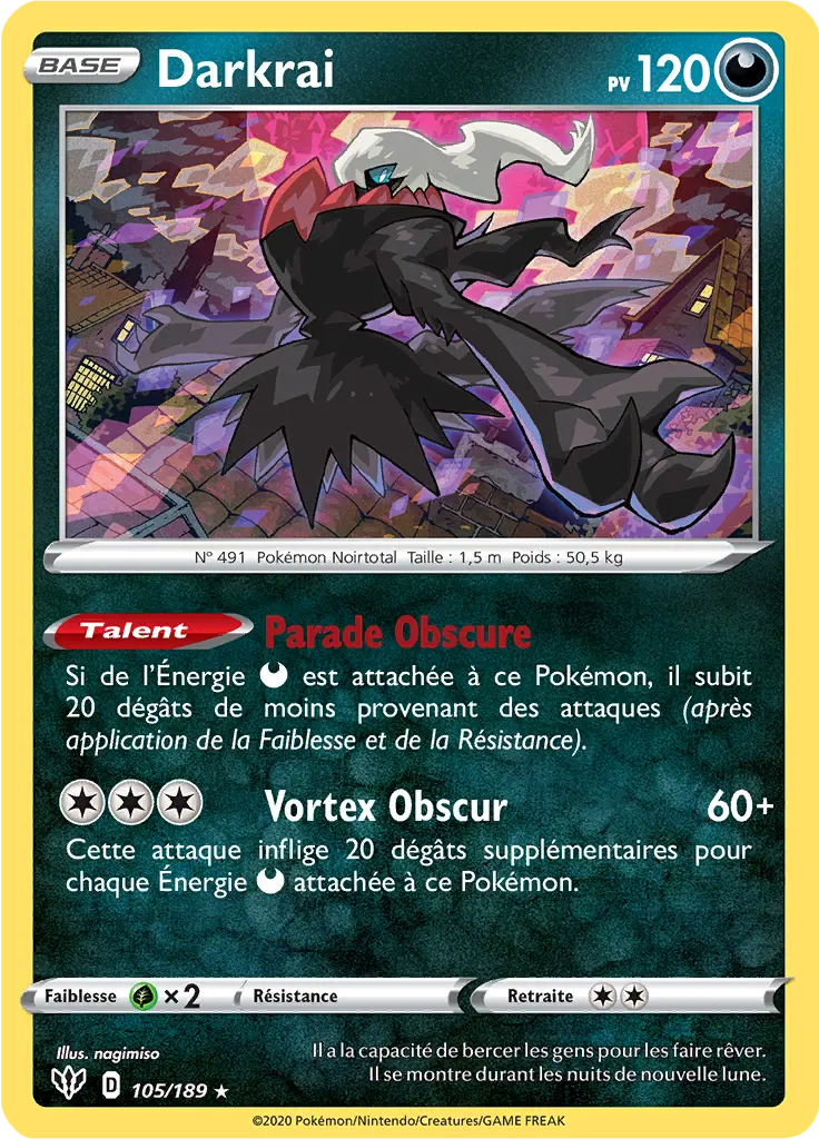 Carte Pokémon Darkrai #105 Non Holo — Ténèbres Embrasées