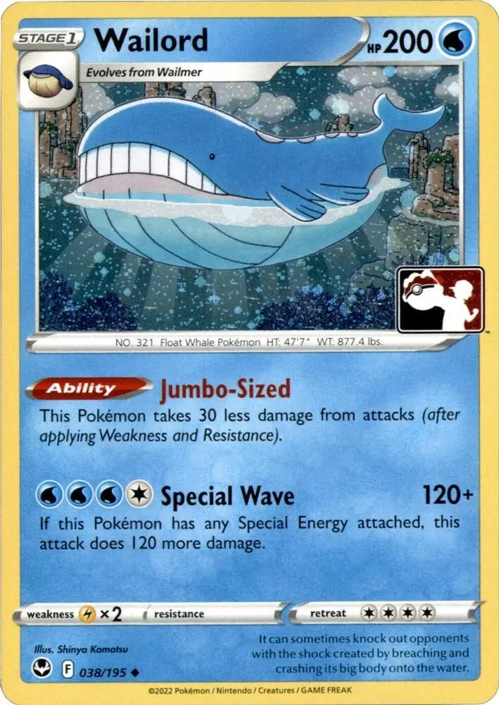 Carte Pokémon Wailord - 038/195 (Cosmos Holo) #038 — Play! Pokémon Prize Pack Series