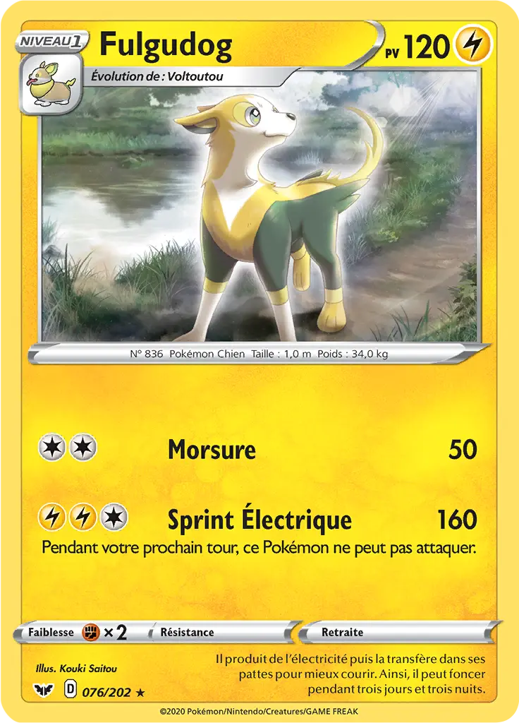 Carte Pokémon Fulgudog #076 Non Holo — Épée et Bouclier