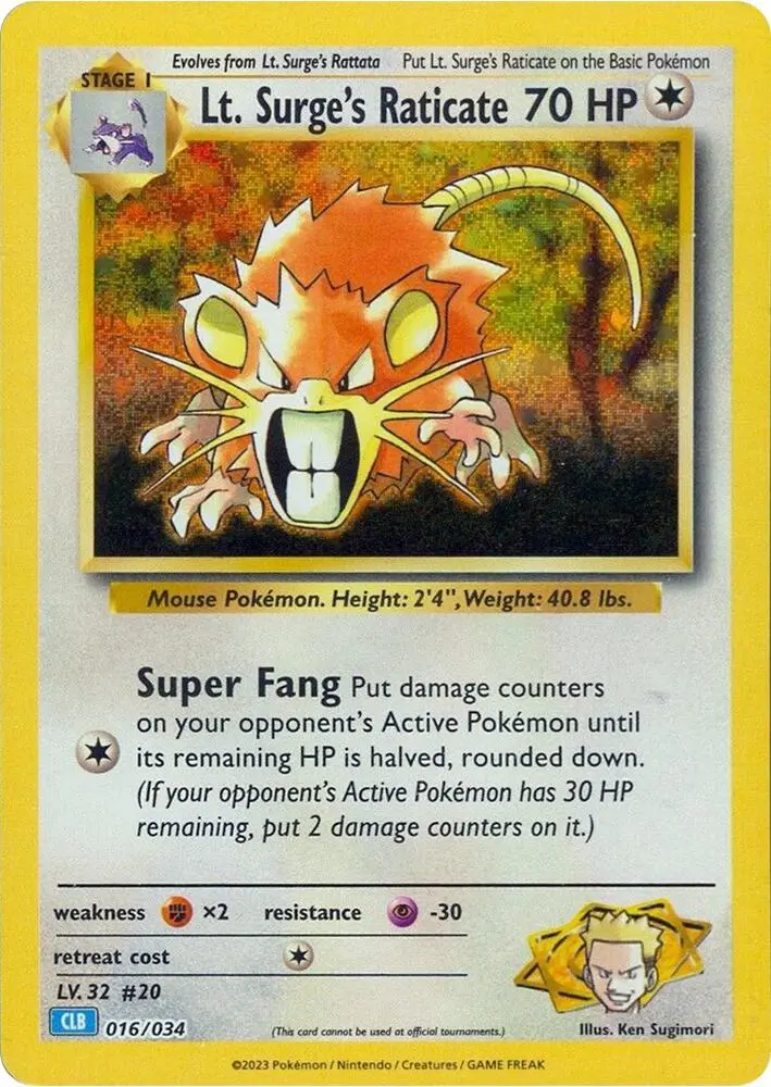 Carte Pokémon Lt. Surge's Raticate #016 — Deck Tortank & Suicune-ex