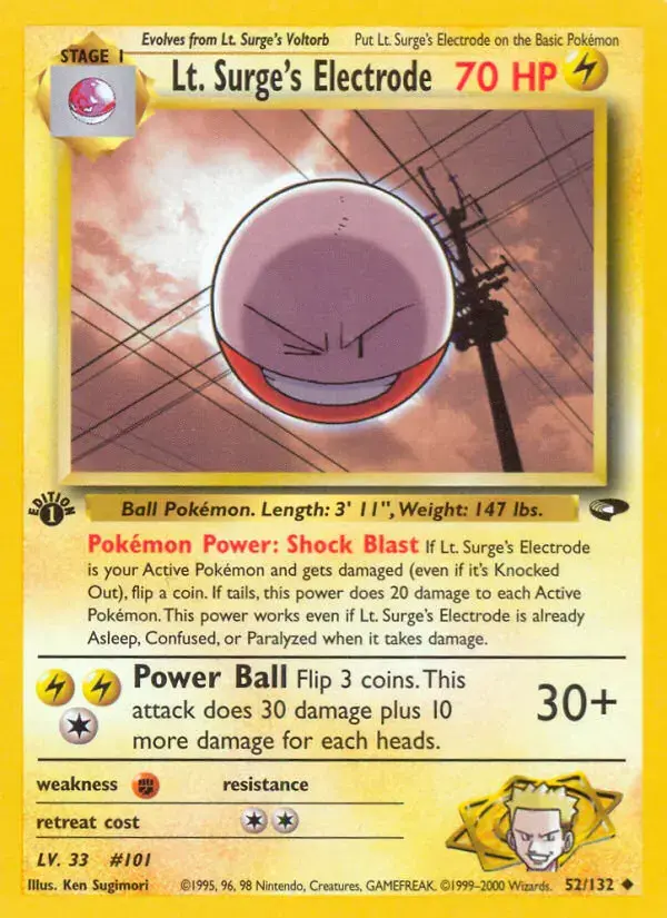 Carte Pokémon Lt. Surge's Électrode #52 — Gym Challenge