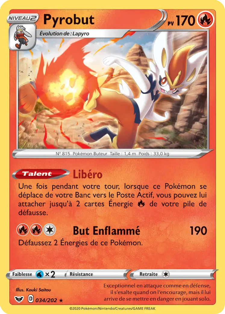 Carte Pokémon Pyrobut #034 Non Holo — Épée et Bouclier