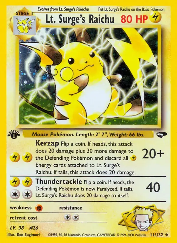 Carte Pokémon Lt. Surge's Raichu #11 — Gym Challenge