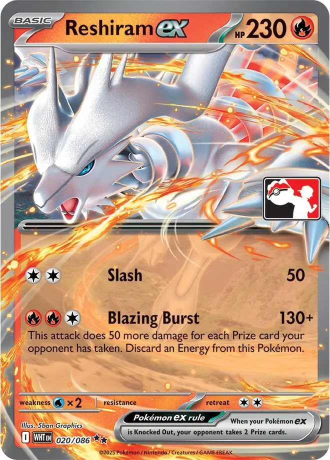 Reshiram ex #020/086 S9 — Play! Pokémon Prize Pack Series