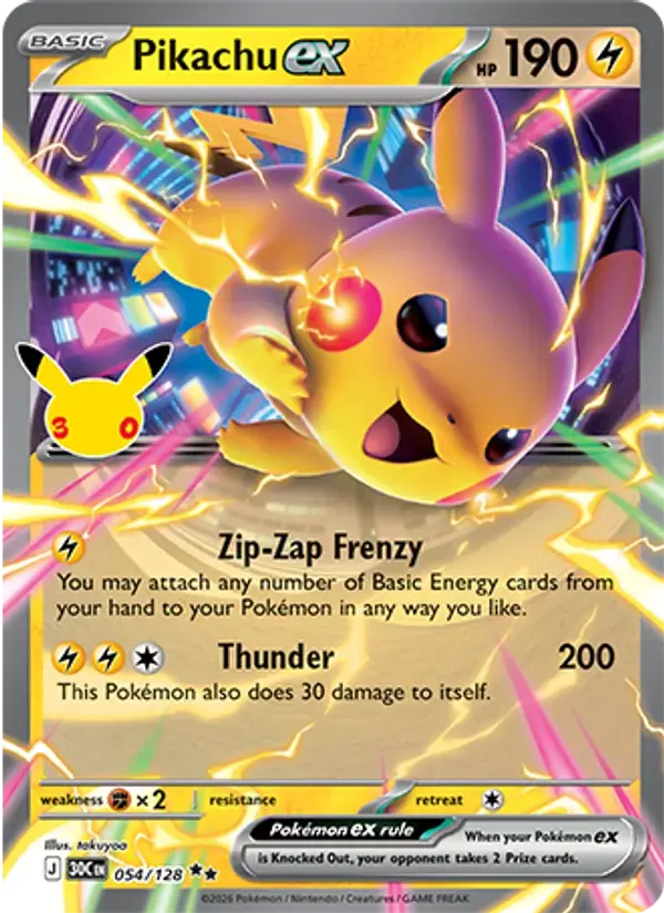 Pikachu ex #054 — 30th Celebration