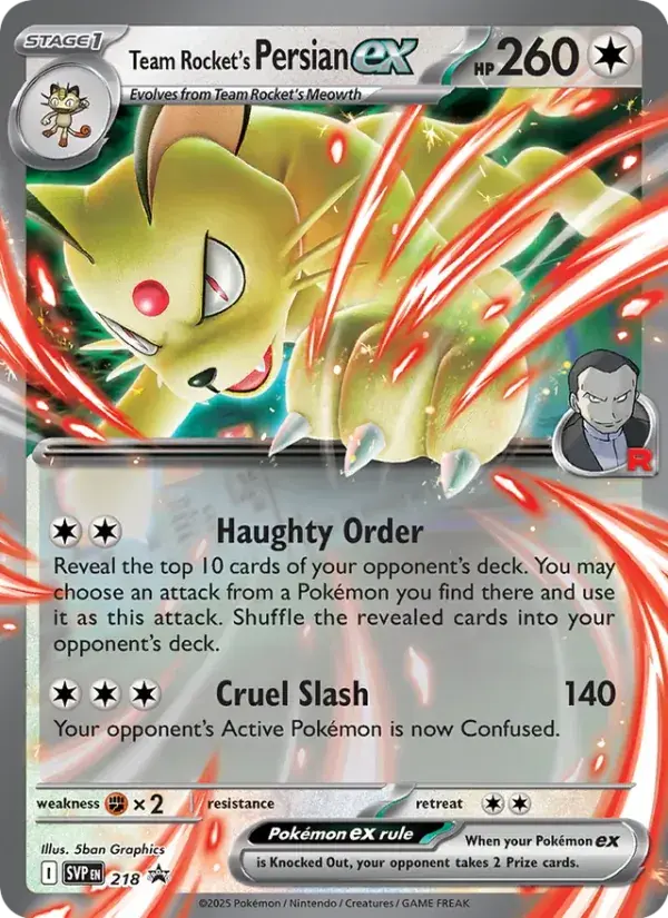 Carte Pokémon Persian-ex de la Team Rocket #218 — Promos Écarlate et Violet