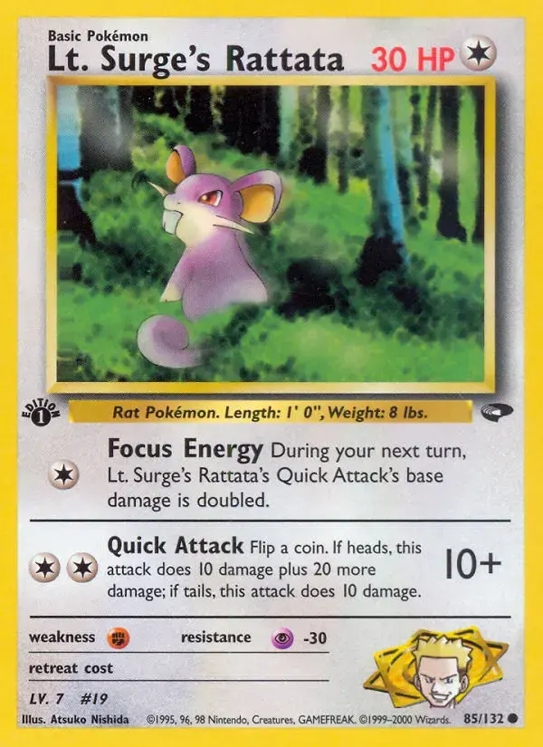 Carte Pokémon Lt. Surge's Rattata #85 — Gym Challenge