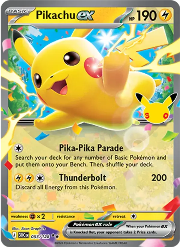 Pikachu ex #053 — 30th Celebration