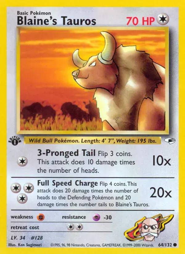 Carte Pokémon Blaine's Tauros #64 — Gym Heroes