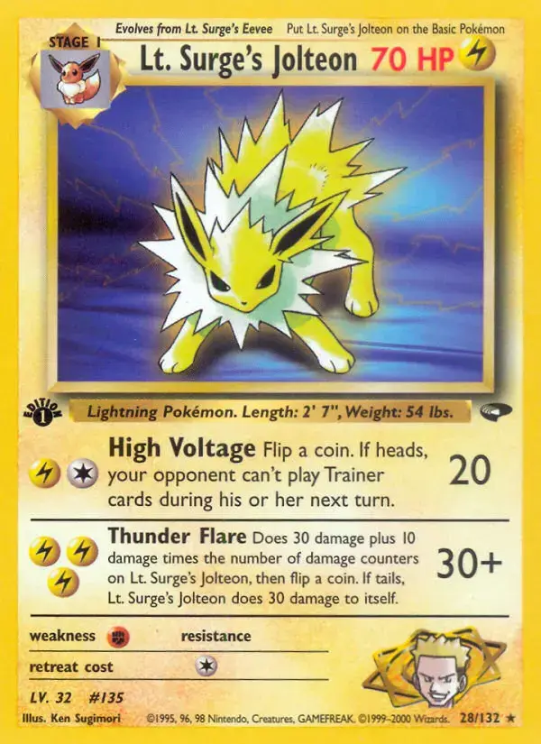 Carte Pokémon Lt. Surge's Voltali #28 — Gym Challenge