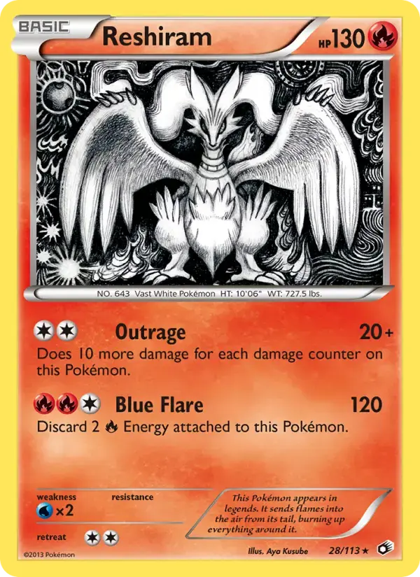 Carte Pokémon Reshiram #28 — Trésors Légendaires