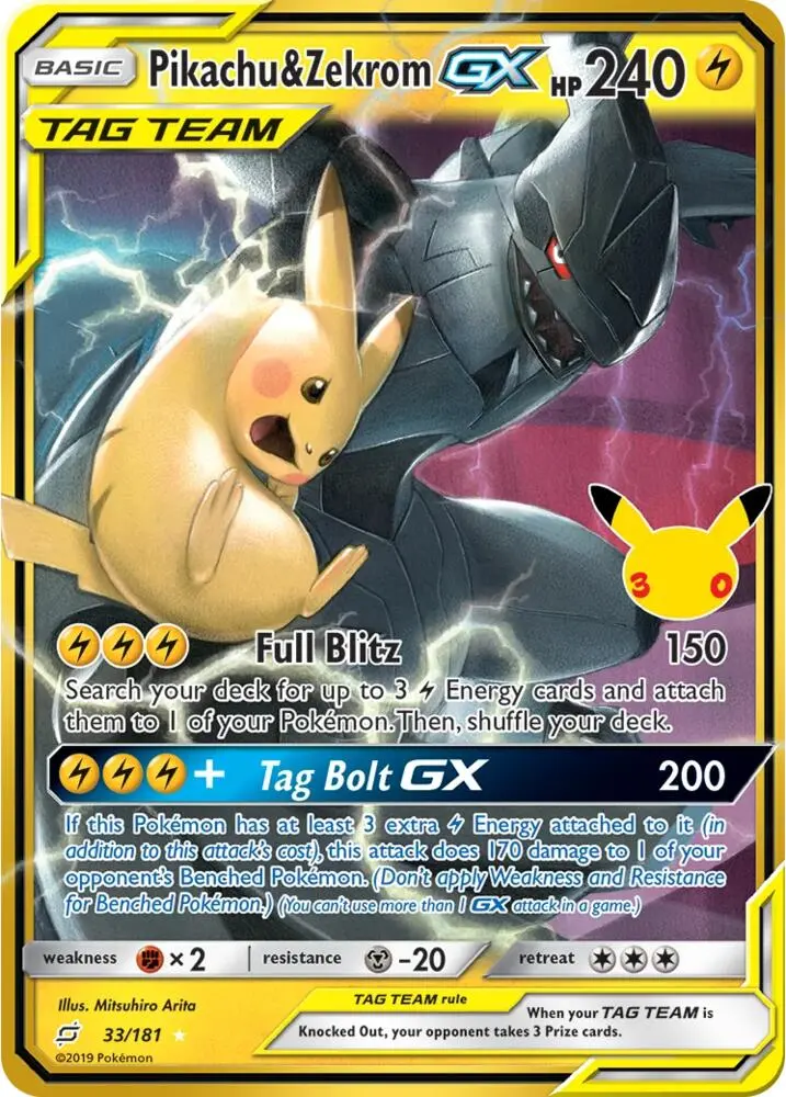 Pikachu & Zekrom GX #33/181 — 30th Celebration