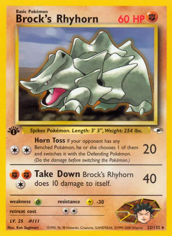 Carte Pokémon Brock's Rhinocorne #22 — Gym Heroes