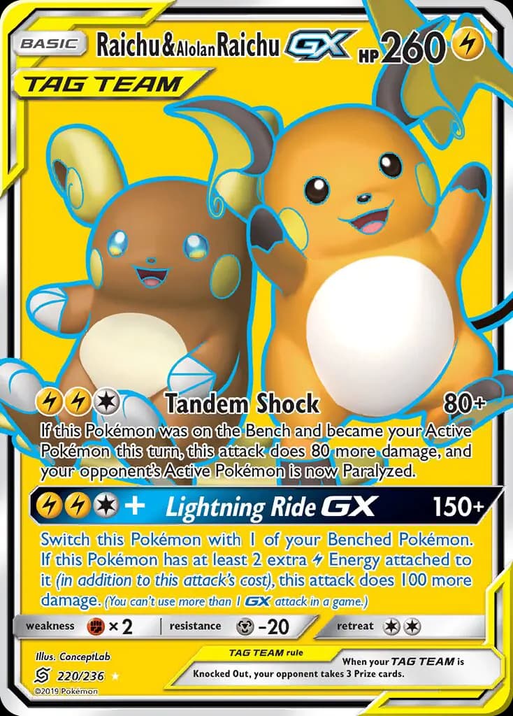 Raichu & Alolan Raichu GX #220 — Unified Minds