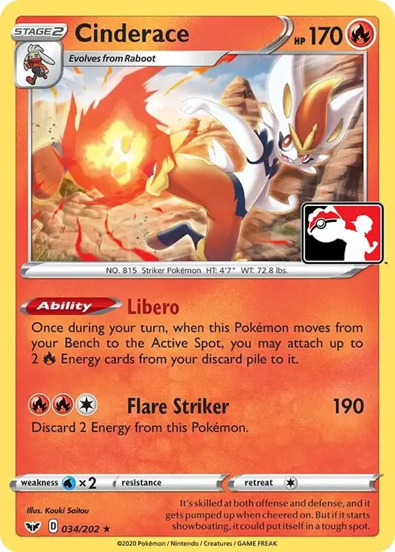 Cinderace #034 — Play! Pokémon Prize Pack Series