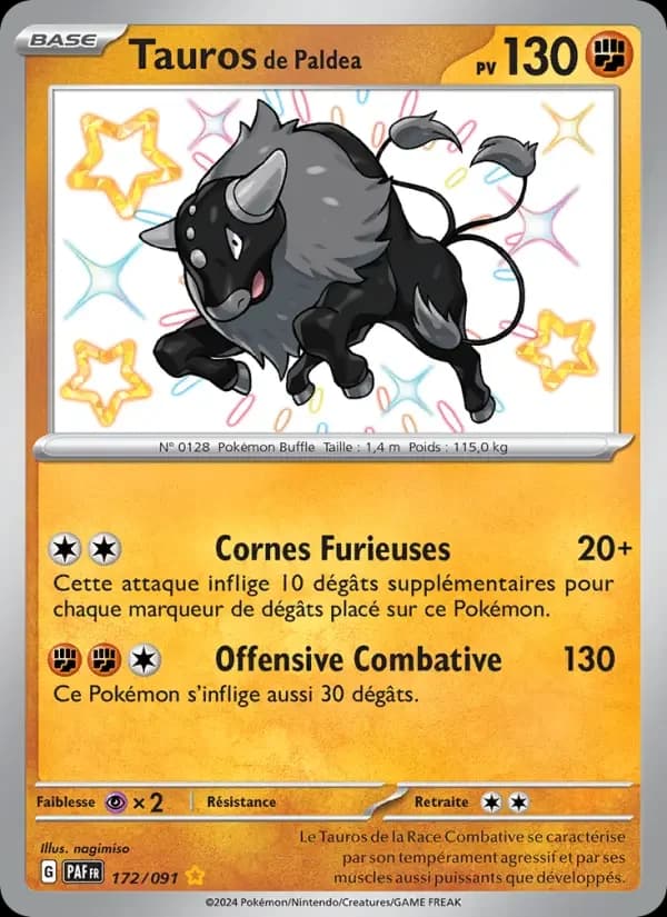 Carte Pokémon Tauros de Paldea #172 — Destinées de Paldea