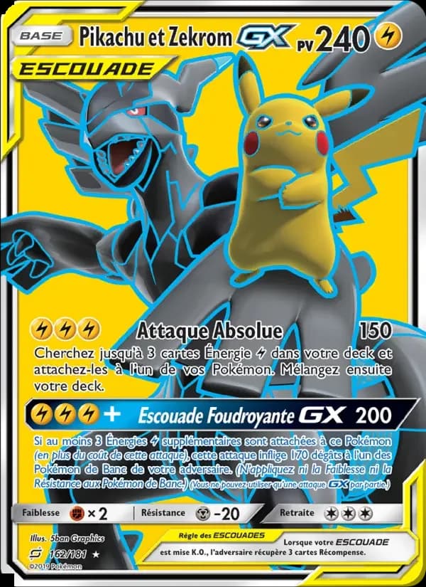 Carte Pokémon Pikachu et Zekrom GX #162 — Duo de Choc