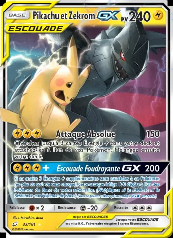 Carte Pokémon Pikachu et Zekrom GX #33 — Duo de Choc