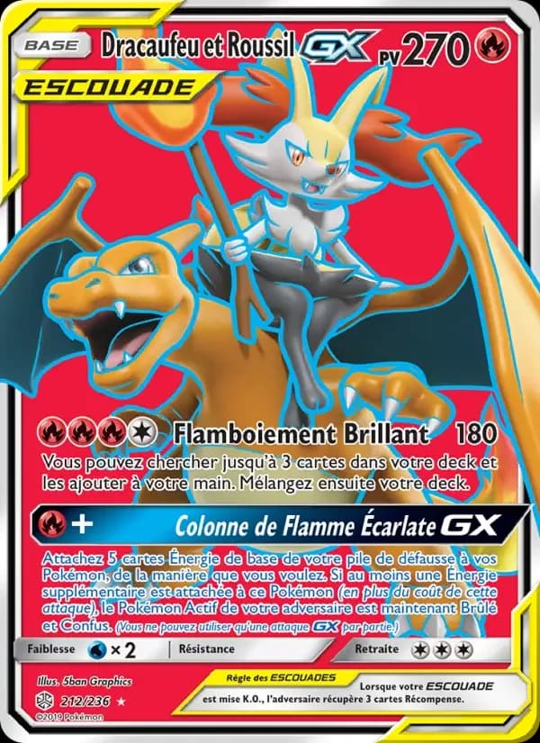 Carte Pokémon Dracaufeu et Roussil GX #212 — Éclipse Cosmique
