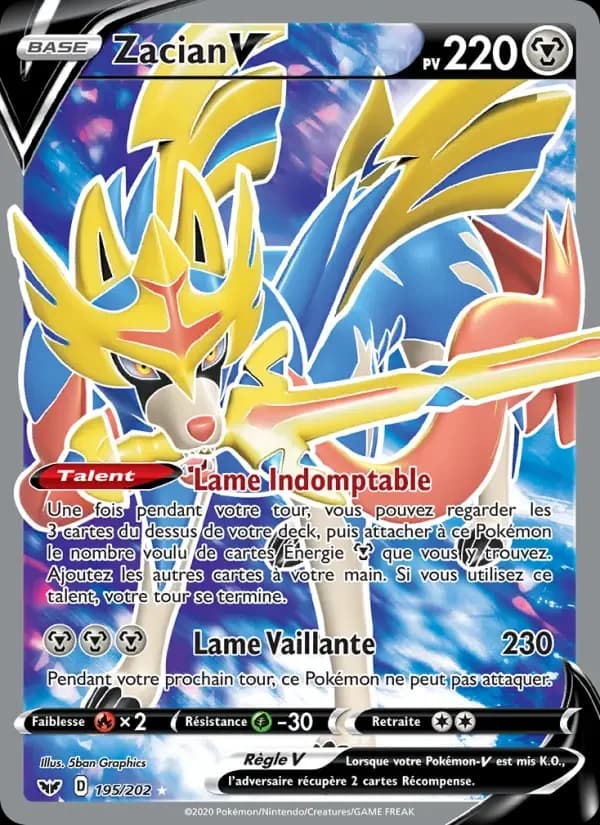Carte Pokémon Zacian V #195 — Épée et Bouclier
