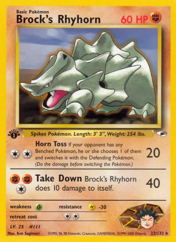 Carte Pokémon Brock's Rhinocorne #22 — Gym Heroes