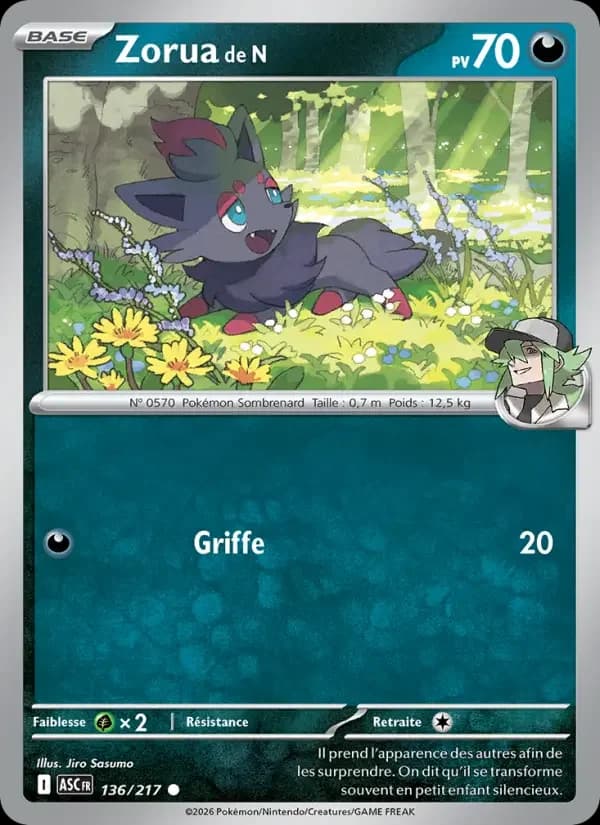Carte Pokémon Zorua de N #136 — Héros Transcendants