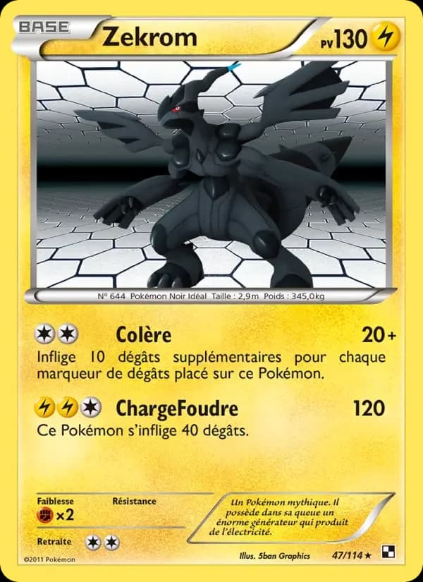 Carte Pokémon Zekrom #47 — Noir & Blanc