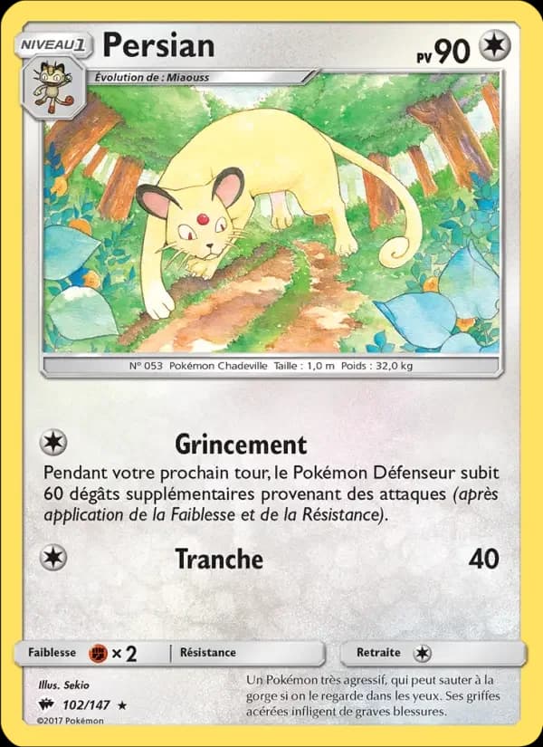 Carte Pokémon Persian #102 — Ombres Ardentes