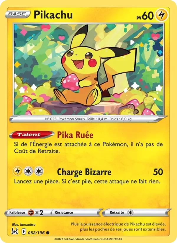 Carte Pokémon Pikachu #052 — Origine Perdue