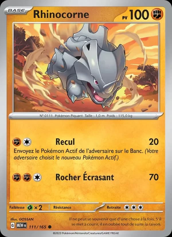 Carte Pokémon Rhinocorne #111 — Pokémon 151